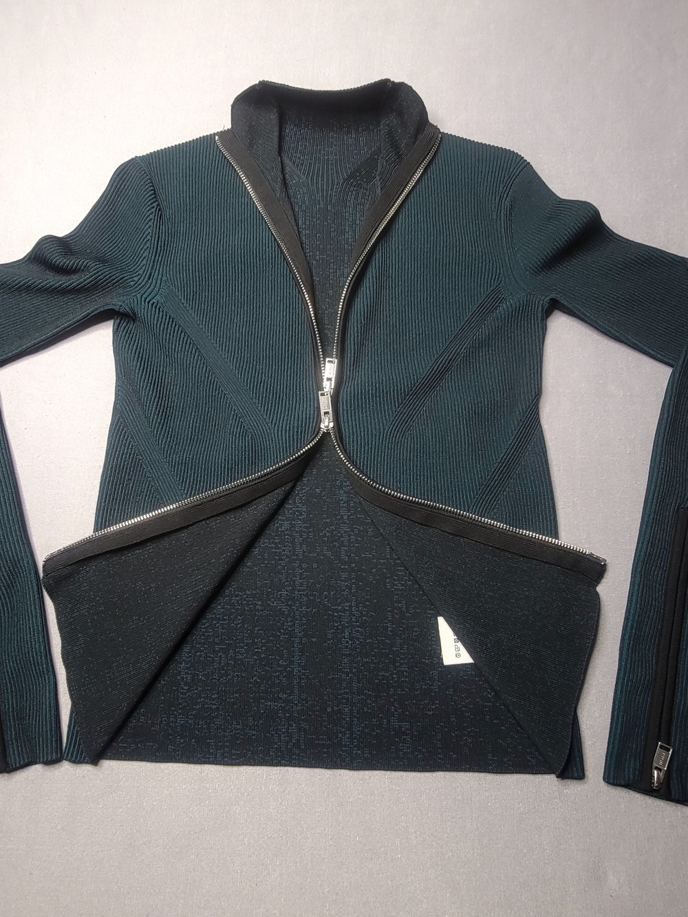 Dion Lee Womens Angled Rib Sweater Full Zip Two Ways Zip Closure Color Teal Sz 0